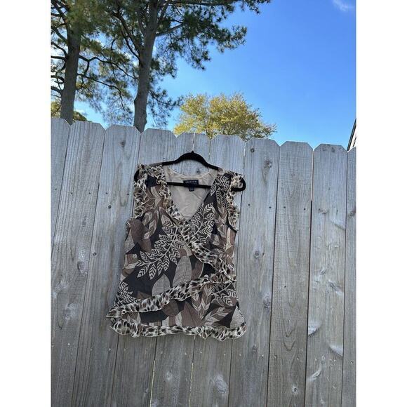 Spenser Jeremy Women's Size XL Brown Silk Top Floral Ruffled Vintage Fairy Fall - Picture 2 of 7